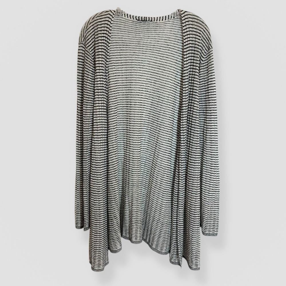 Eileen Fisher Size Large Lightweight Open Cardigan Linen Blend Black/White Soft
